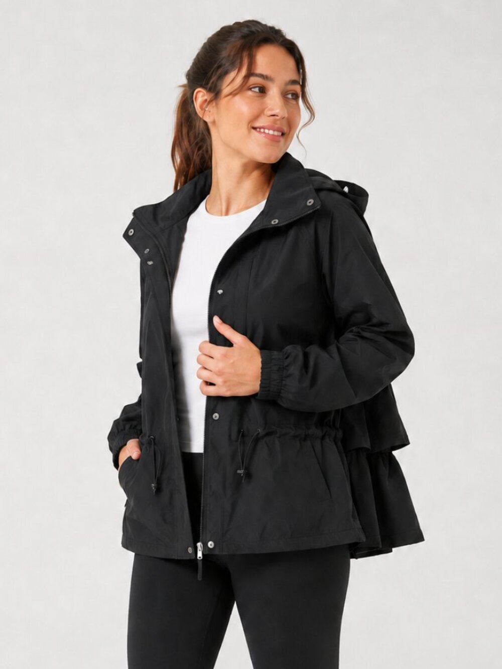 NWT Halara Black Mesh Lined Drawstring Utility Jacket XL